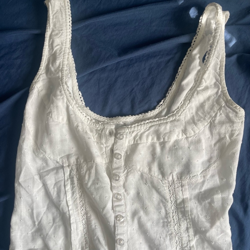 White Sleeveless Button-Up Top